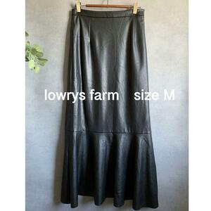 lowrys farm 黒合皮ロングスカート 薄手 フェイクレザー