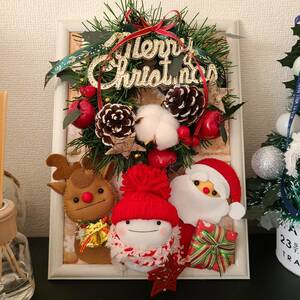 フェルト ハンドメイド　クリスマスボード　リース　ゆきだるまちゃん　サンタクロース