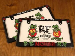 ２枚組 送料込み ブラック 車検適合 MOONEYES Rat Fink Face フェイス ロゴ ライセンスフレーム 車用 ナンバーフレーム 立体