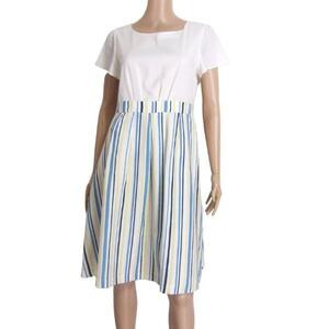  beautiful goods /eni.s.sanysis unusual material One-piece inscription 3 number 11 number L corresponding white white lady's spring summer short sleeves stripe simple beautiful .