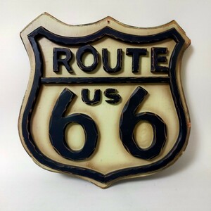 ★木製★　ROUTE66 ルート66 アメリカン　立体的　ディスプレイ　看板　壁掛け