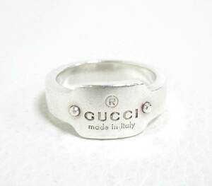 12078◆GUCCI グッチ ロゴプレート リング/指輪 AG925【10/約10号】MADE IN ITALY 中古 USED