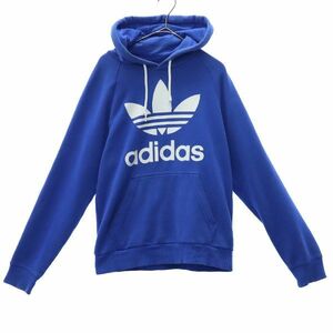 アディダス トレフォイルロゴ プリント スウェットパーカー XS ブルー adidas 裏起毛 プルオーバー トレーナー メンズ 231007