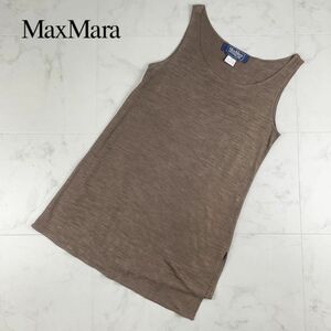 美品 Max Mara WEEKEND LINE イタリア製 リネン100% ノースリーブロングカットソー トップス レディース 茶色 ブラウン サイズL~LL*JC26