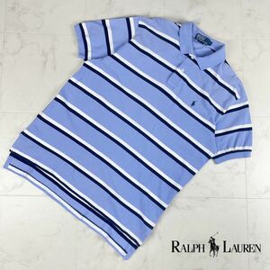 美品 POLO RALPH LAUREN ポロラルフローレン ボーダー柄ポロシャツ 半袖 トップス メンズ 青 ブルー 白 ホワイト 紺 サイズL*JC721