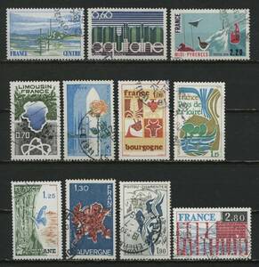 ∞フランス　1975年　フランスの地方切手　SC#1440~50　使用済　11種完