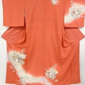 正絹 金彩地紙に草花・屋敷風景模様訪問着 身丈160 裄65