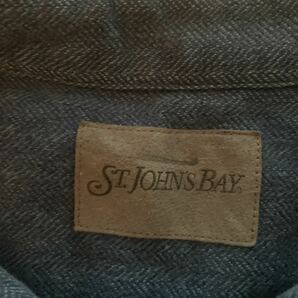 90s【ST JOHN'S BAY】J.C Penny ヘリンボーン ストライプ ボタンダウン 長袖シャツ XXL ネイビー B.D SHIRTの画像4