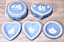 WEDGWOOD ウェッジウッド　JASPERWARE BLUE PIN TRINKET DISH　ジャスパー　プレート・キャンディBOX 5点セット　X7M928_画像1