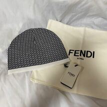 新品 本物 正規品 FENDI フェンディ メンズ ニット帽 ウール100% 白黒 FF_画像1