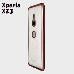 Xperia XZ3：メタリック カラー バンパー 背面クリア ソフトケース◆ピンク 桃