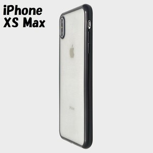 iPhone XS Max：メタリック カラー バンパー 背面クリア ソフト ケース◆ブラック 黒