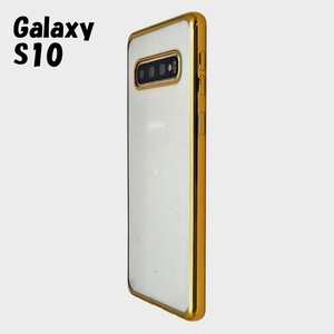 Galaxy S10：メタリック カラー バンパー 背面クリア ソフト ケース◆ゴールド 金