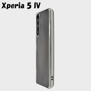 Xperia 5 IV：メタリック カラー バンパー 背面クリア ソフトケース★シルバー 銀