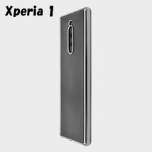 Xperia 1：メタリック カラー バンパー 背面クリア ソフト ケース◆シルバー 銀_画像1
