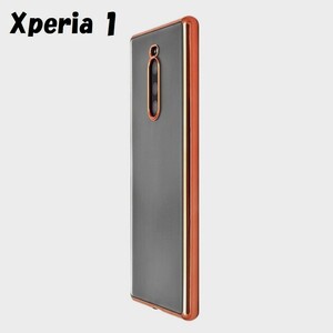 Xperia 1：メタリック カラー バンパー 背面クリア ソフト ケース◆ピンク 桃