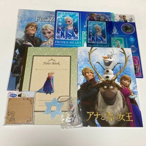 【文房具まとめ売り】アナと雪の女王　A4クリアファイル2枚　下敷き　B5ノート2冊　タックメモ　オラフのチャーム　7点セット