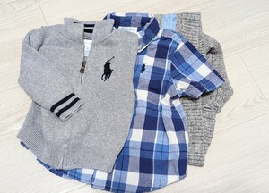 ラルフローレン POLO　0歳児セーター、シャツ2着セット/青、グレー/おまけ1着