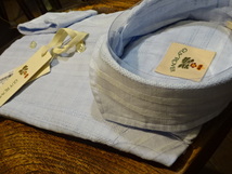 激安！新品　送料無料　イタリア　ギローバー　サックス　織柄のストライプシャツ　XL _画像8