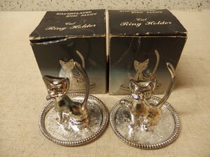 1030090a[Cat Ring Holder 2 пункт ] кошка / кошка / кольцо держатель / кольцо держатель / интерьер смешанные товары /8.5×7.5×H8.5cm степени / б/у товар 