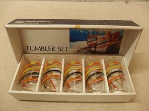 1030227w[HOYA tumbler set rainbow glass 5 customer set ] in box /HPS795A/ guarantee ./ Showa Retro / orange × yellow × black group / calibre 6×H11.7cm degree 