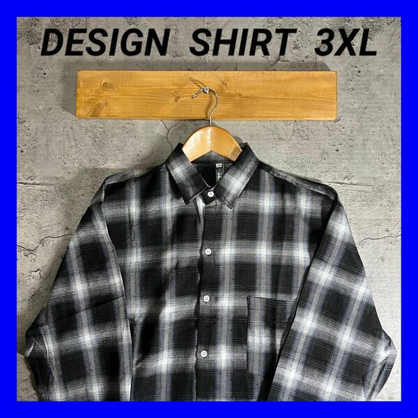 ●新品● 柄シャツ　チェック　オンブレ　シャドー　3XL ブラック　黒　2 長袖シャツ チェックシャツ