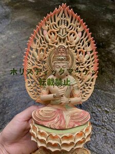 超人気★極上品 彩金彩繪 木彫仏像　総檜材 大日如来座像 高さ約28cm Q0146