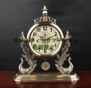 美品 アンティーク調置き時計 クラシック ヨーロッパ 高級 金属 孔雀 クジャク くじゃく オブジェ Q0859