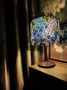 超人気 3灯式 ステンドグラスランプ アンティーク調 ティファニー スタンドライト テーブルランプ 藤の花 芸術品 Q0199