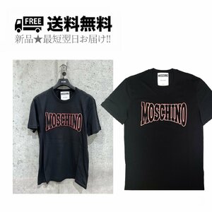 K267-48 MOSCHINO モスキーノ Tシャツ 刺繍 ワッペン ロゴ イタリア製 新品 ★ 1555 ブラック