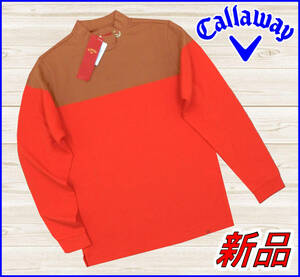 【国内正規品】63%OFF◆キャロウェイゴルフシャツCallawayRedLabel◆カラーブロックベア天竺モックネック長袖◆オレンジM定価:15,400円