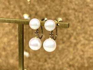 庄MZ141 MIKIMOTO ミキモト　イヤリング　イエローゴールド　K18 3.00g　パール直径6.1〜7.4mm　パールイヤリング　アコヤパール