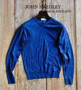 希少 良品 英国製 JOHN SMEDLEY ジョンスメドレー Vネック ハイゲージ ニット セーター ロイヤルネイビー Sサイズ