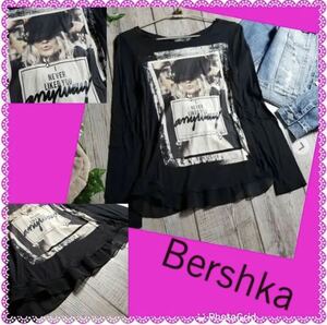 ZARA姉妹ブランド★ベルシュカ★Bershka★きらビジューとろみカットソー★ロンT