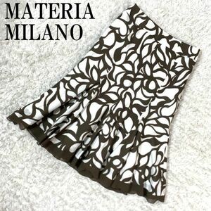 マテリアミラノ カジュアル総柄フリルフレアスカートブラウン系 MATERIA MILANO 切り替えデザイン ポケット無し 34 B3312