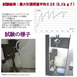 安全ワイヤーコード 耐荷重 ８．３Ｋｇｆ ステンレス製 カラビナ ステンレスワイヤー入り 落下防止 ストラップ 6本組 最大伸長１．５mの画像4