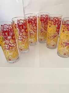 昭和レトロ ガラスコップ 6個セット　花柄　明治乳業ノベルティ