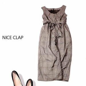 ☆☆ 美品 continuer de NICE CLAP ナイスクラップ ☆☆ 可愛いリボンベルト一体 グレンチェック柄 オールインワン M 春 秋 合服 23A10