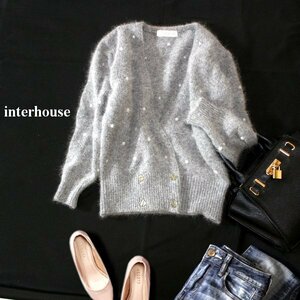 ☆☆ 美品 ワールド interhouse ☆☆ ふんわり厚手 アンゴラ ニット カーディガン F 秋 冬 23B10