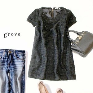 ☆☆ 未使用 (株)ワールド grove グローブ ☆☆ 大人可愛い ツイード ワンピース L 春 秋 合服 23B10