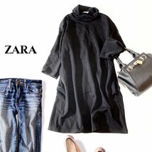 ☆☆ 美品 ザラ ZARA ☆☆ ゆったり可愛い タートルネック コットン ストレッチ チュニック M 秋 合服 23C10_画像1