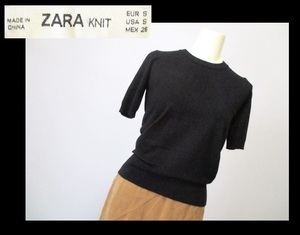 【087-48】ZARA KNITザラニット★黒半袖ニットソー/Sサイズ