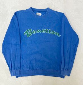 希少　レア　90s　UNITED COLORS OF BENETTON　ベネトン　クルーネック　長袖　スウェット　トレーナー　48号　メンズ　Mサイズ　ブルー