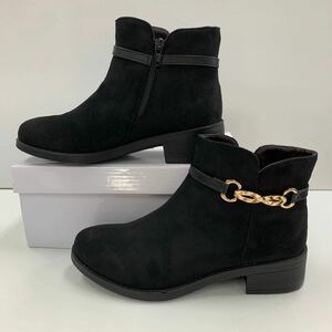  new goods lady's M size 23.0-23.5cm light weight water-repellent boots short boots fake suede boots inside Zip boots black black taby9860