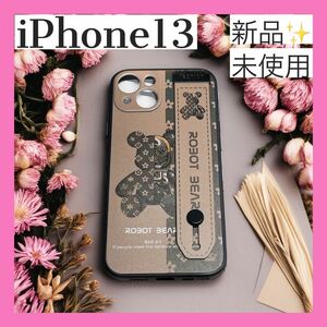 【新品未使用品】 iPhone13ケース 韓国 スマホケース　くま　ベア モノグラム　茶