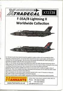 1/72　新製品　エクストラデカール　Xtradecal X72338　F-35A/B Lightning II Worldwide Collection