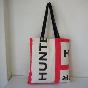 * Novelty goods *HUNTER/ Hunter * print Logo canvas * tote bag * tote bag * bag *A4* eggshell white × black × red *