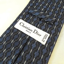 A ◎ +【商品ランク:B】 クリスチャンディオール Christain Dior 総柄 シルク100% ネクタイ 紳士 メンズ 服飾小物 ネイビー系_画像6