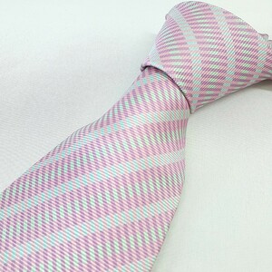 A ◎ +【商品ランク:B】ブルガリ BVLGARI ダイアゴナルストライプ柄 シルク100% ネクタイ フォーマル 紳士 メンズ 服飾小物 ピンク系 