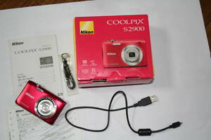 コンパクトデジタルカメラ　COOLPIX　S2900　5倍ズーム 2005万画素　中古　ケーブル　箱　説明書　期限切れ保証書　未使用付属ストラップ